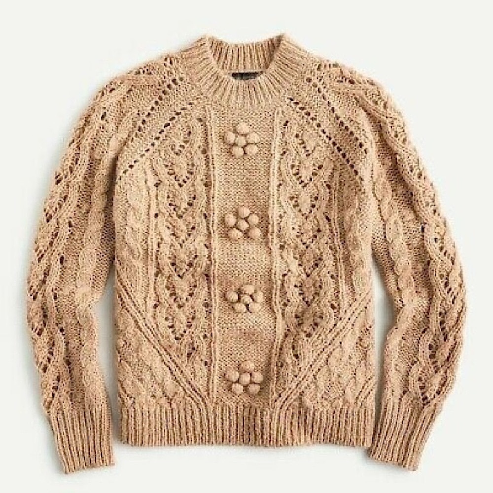 J CREW Cable-knit pointelle sweater with popcorn flowers XS